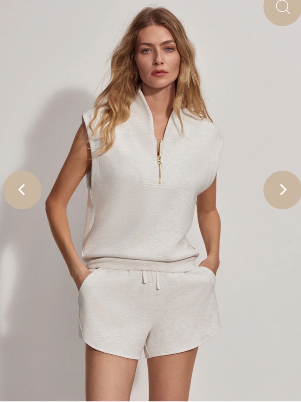 VARLEY Loretta Half-Zip Sleeveless Tank in Ivory Marl - Small